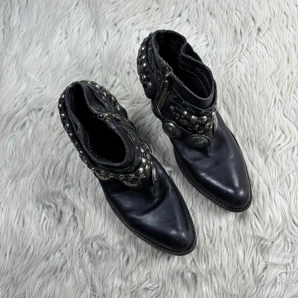 Liberty Black Women's 8.5 Studded Leather Delano Ankle Boots Boho Western Moto - Picture 3 of 9